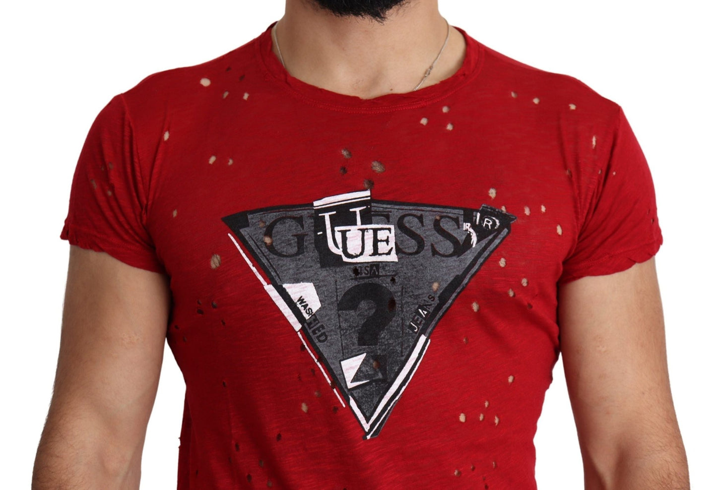 Guess Red Cotton Logo Print Men Casual Top Perforated T-shirt – L par Guess | Disponible sur Sandy Store ByNet