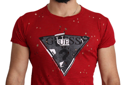 Guess Red Cotton Logo Print Men Casual Top Perforated T-shirt – L par Guess | Disponible sur Sandy Store ByNet