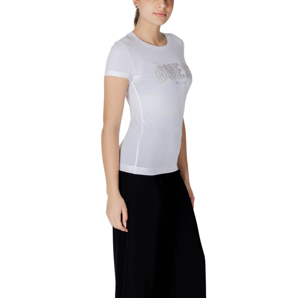 Guess White Cotton T-Shirt – IT38|XS par Guess | Disponible sur Sandy Store ByNet