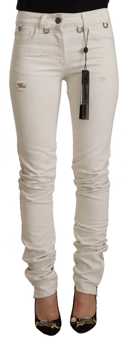 Karl Lagerfeld Chic White Mid - Waist Slim Fit Jeans - Sandy Store ByNet