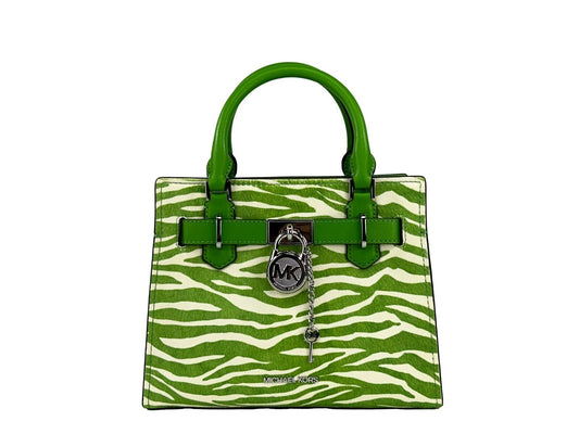 Michael Kors Hamilton Small Leather Zebra Print Satchel Crossbody Jungle Green - Sandy Store ByNet