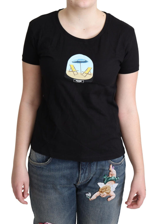 Moschino Chic Black Cotton Round Neck Tee - Sandy Store ByNet