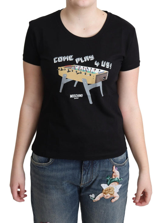 Moschino Chic Black Cotton Tee with Playful Print - Sandy Store ByNet