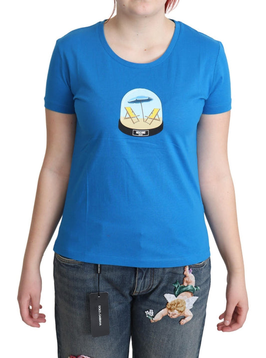 Moschino Chic Blue Cotton Tee with Iconic Print - Sandy Store ByNet
