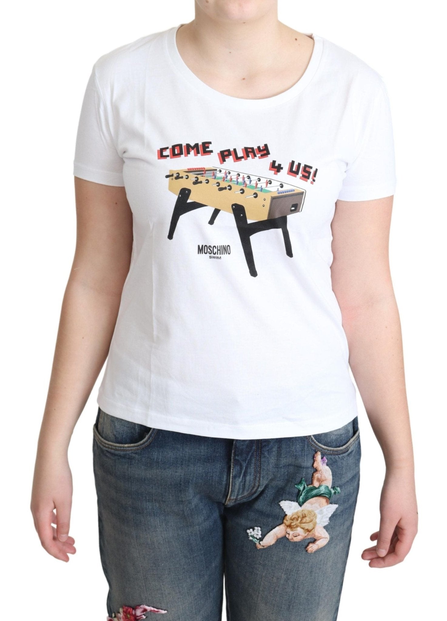 Moschino Chic Cotton Round Neck Tee with Playful Print - Sandy Store ByNet