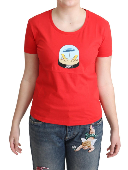 Moschino Chic Red Cotton Tee with Signature Print - Sandy Store ByNet