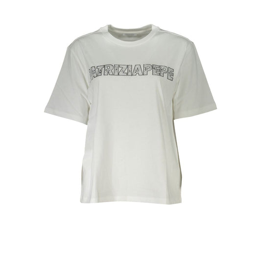 Patrizia Pepe Elegant Short Sleeve Crew Neck T-Shirt with Rhinestone Detail - Sandy Store ByNet