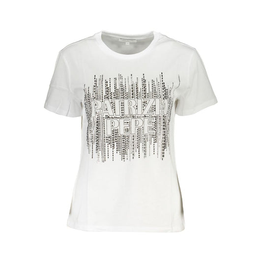 Patrizia Pepe Elegant Short Sleeve Crew Neck Tee with Logo - Sandy Store ByNet