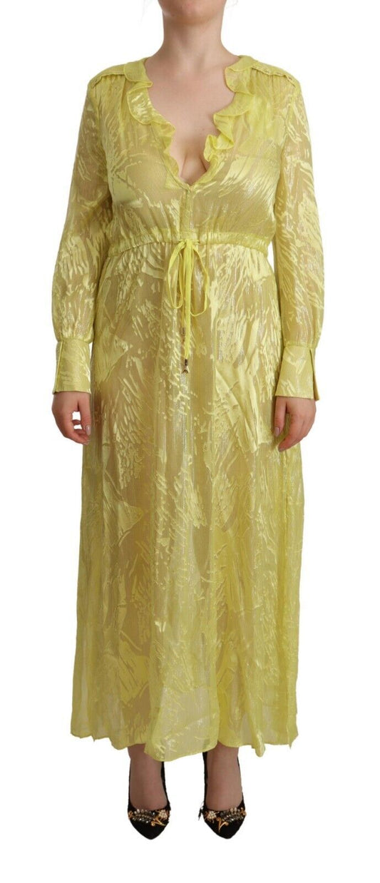 Patrizia Pepe Sunshine Silk Blend Maxi Dress - Long Sleeves & Plunge - Sandy Store ByNet