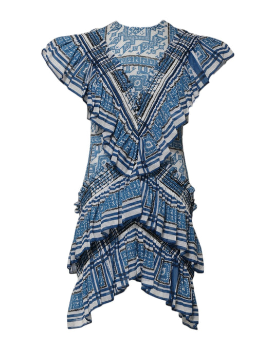 Philosophy di Lorenzo Serafini Blue Patterned Layered Short Sleeves Mini Dress – IT38 | XS par Philosophy di Lorenzo Serafini | Disponible sur Sandy Store ByNet
