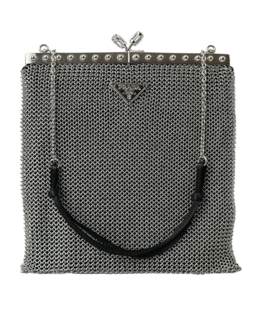 Prada Elegant Silver Mesh Shoulder Evening Bag - Sandy Store ByNet