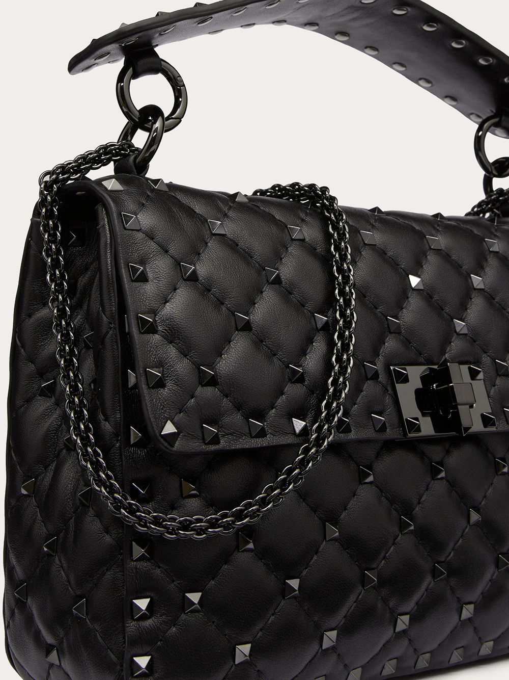 Valentino Garavani Black Nappa Leather Medium Rockstudt Spike Bag - Sandy Store ByNet