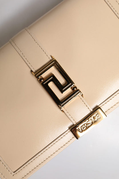 Versace Beige Gold Chain Calf Leather Wallet Crossbody Bag - Sandy Store ByNet