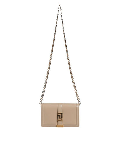 Versace Beige Gold Chain Calf Leather Wallet Crossbody Bag - Sandy Store ByNet