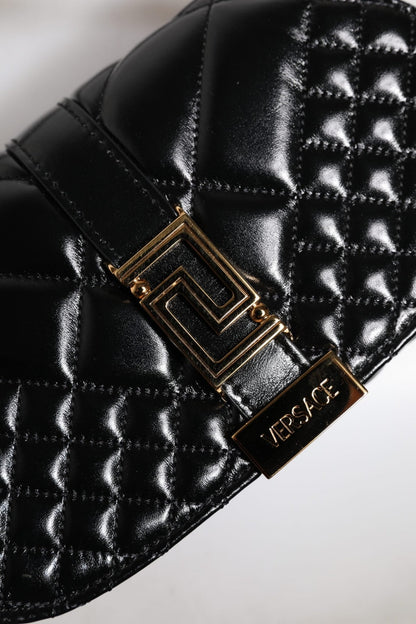 Versace Black Calf Leather Quilted Shoulder Strap Bag - Sandy Store ByNet