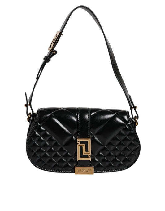 Versace Black Calf Leather Quilted Shoulder Strap Bag - Sandy Store ByNet