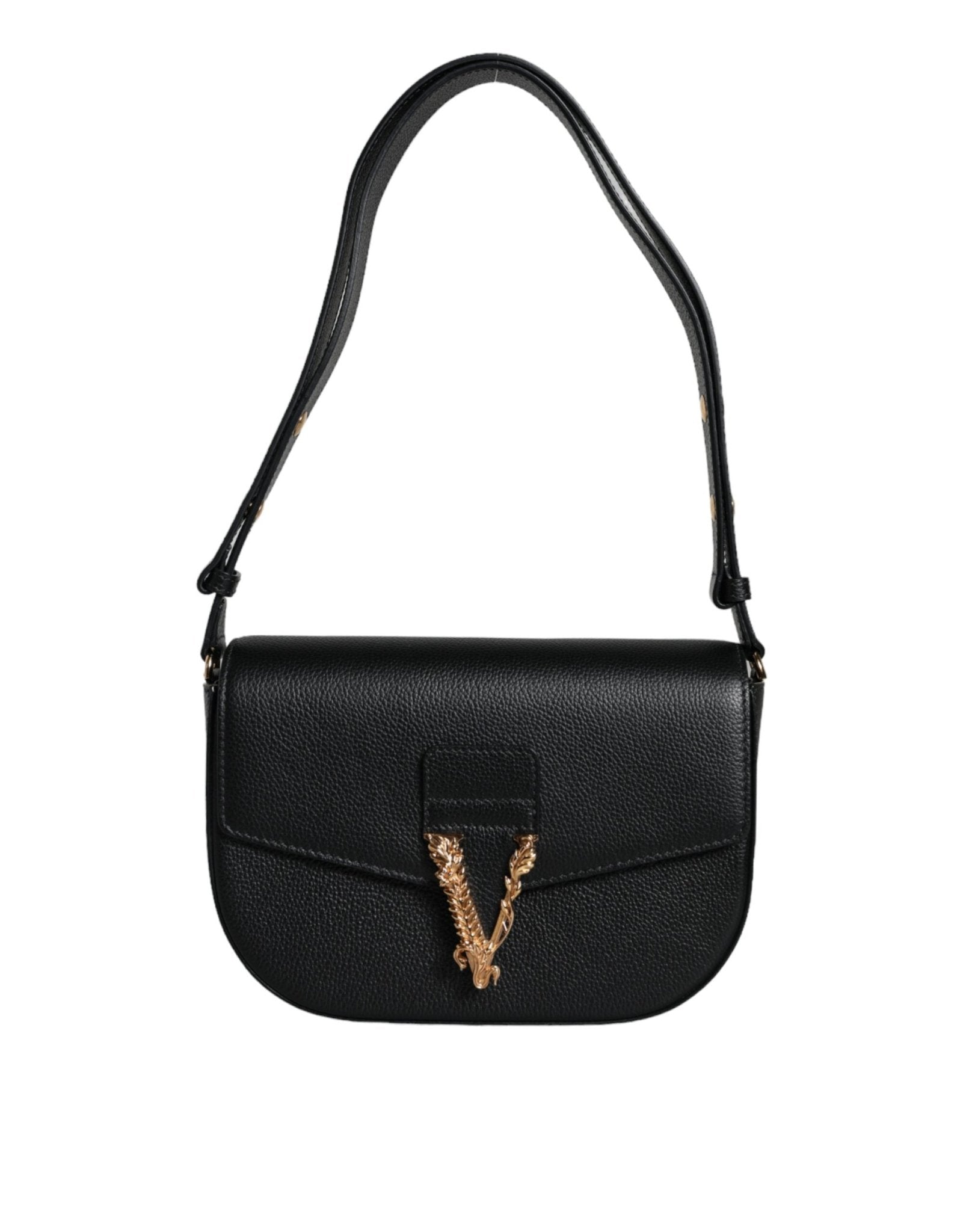 Versace Black Grainy Calf Leather Logo Crossbody Shoulder Bag - Sandy Store ByNet