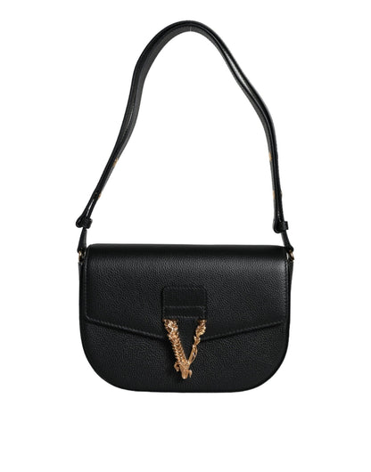 Versace Black Grainy Calf Leather Logo Crossbody Shoulder Bag - Sandy Store ByNet