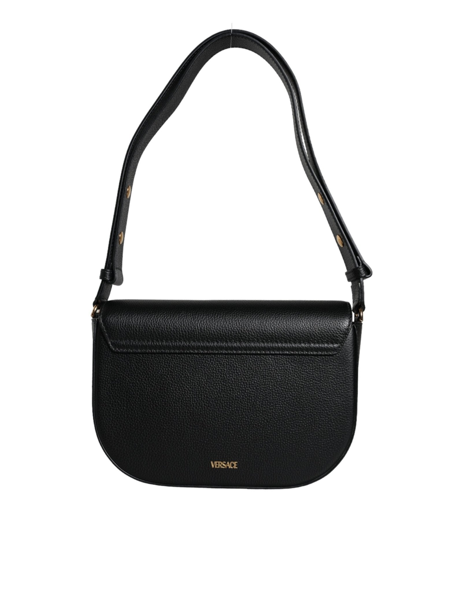 Versace Black Grainy Calf Leather Logo Crossbody Shoulder Bag - Sandy Store ByNet