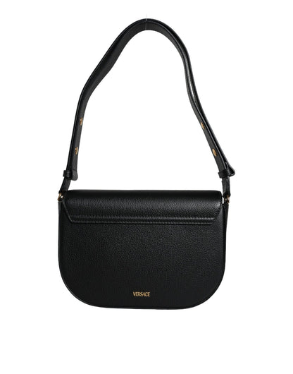 Versace Black Grainy Calf Leather Logo Crossbody Shoulder Bag - Sandy Store ByNet