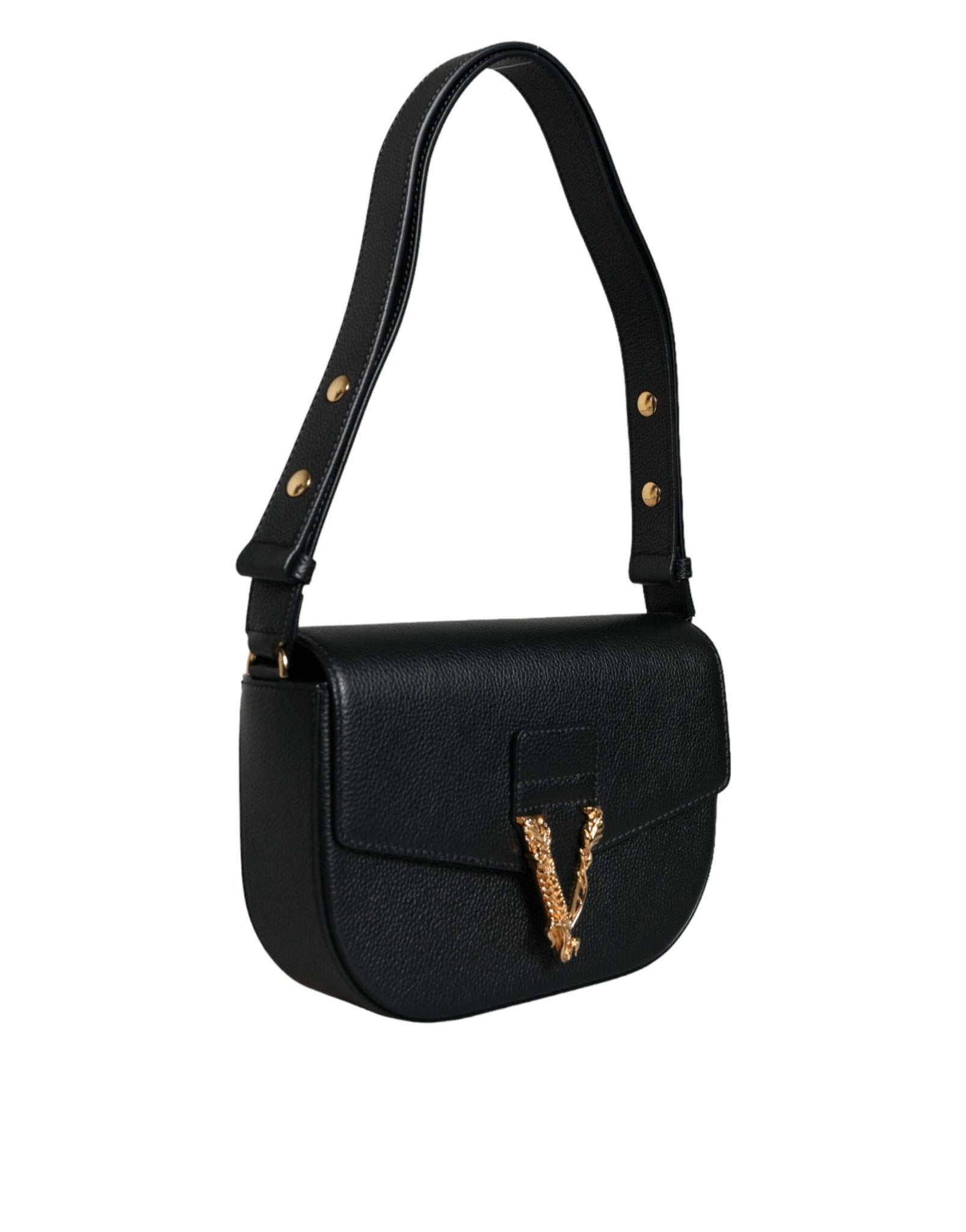 Versace Black Grainy Calf Leather Logo Crossbody Shoulder Bag - Sandy Store ByNet