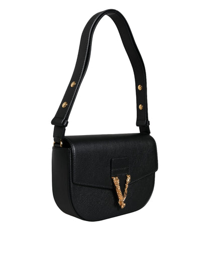 Versace Black Grainy Calf Leather Logo Crossbody Shoulder Bag - Sandy Store ByNet