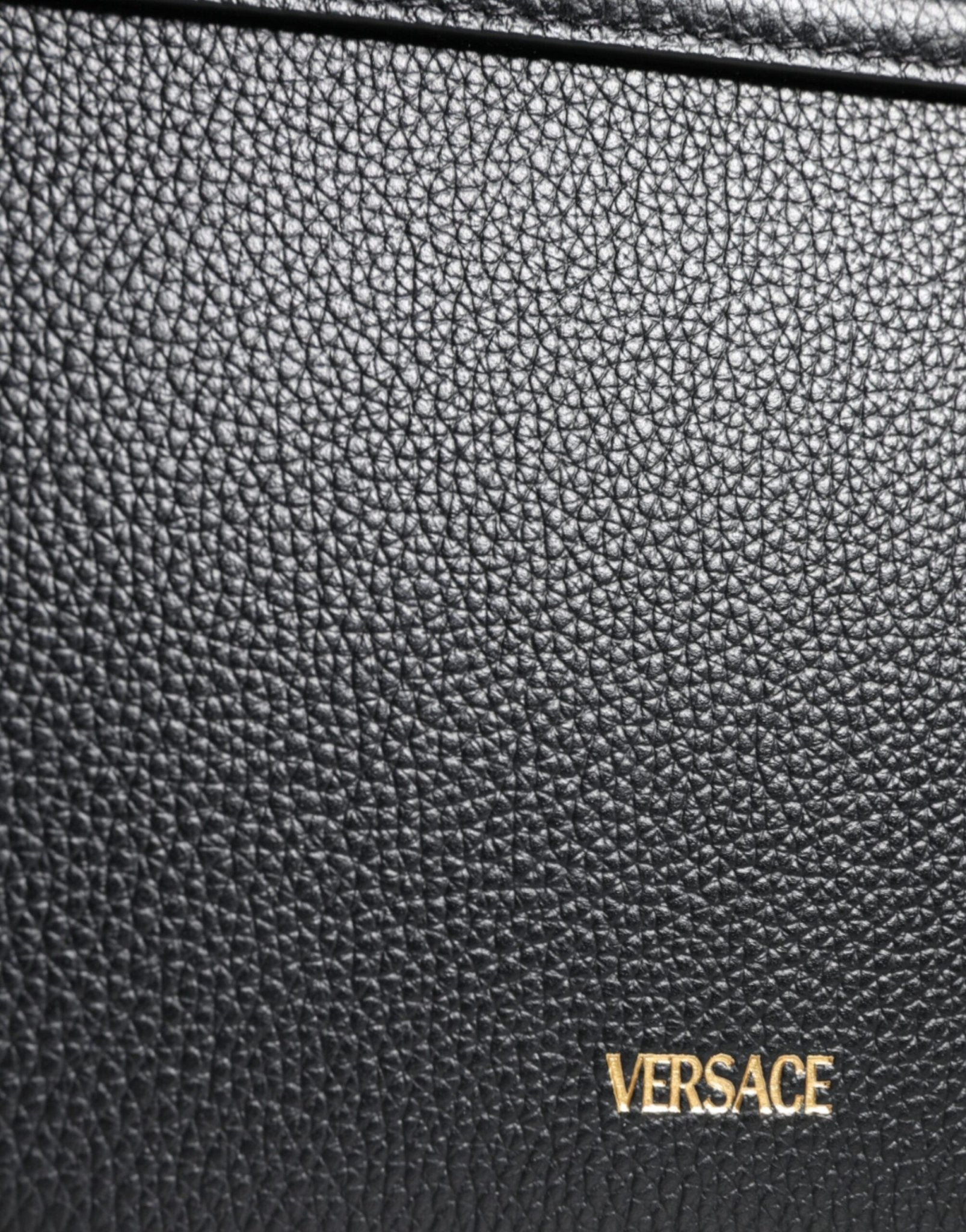 Versace Black Grainy Calf Leather Logo Crossbody Shoulder Bag - Sandy Store ByNet