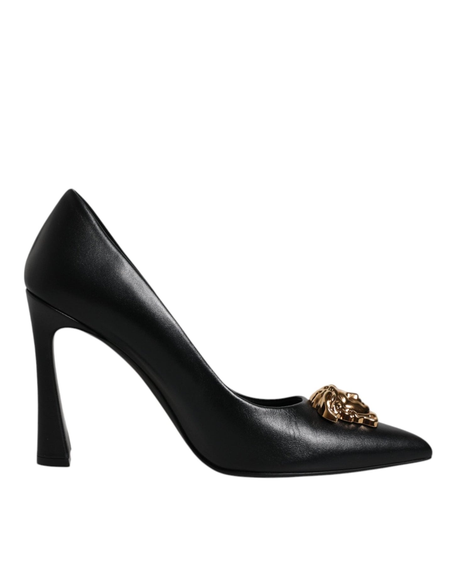 Versace Black Leather Logo Plaque High Heels Pumps Shoes - Sandy Store ByNet