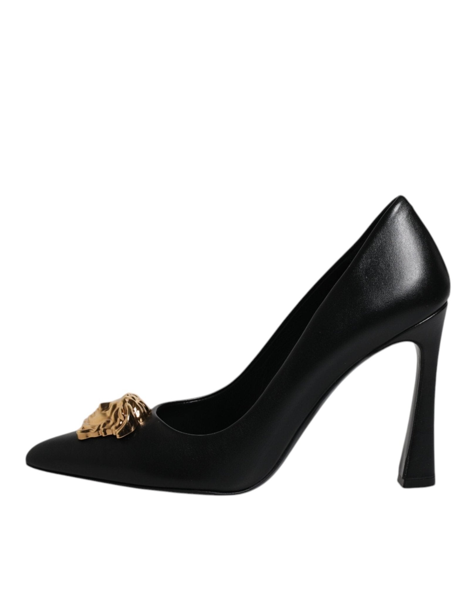Versace Black Leather Logo Plaque High Heels Pumps Shoes - Sandy Store ByNet