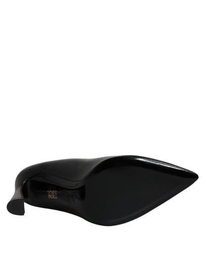 Versace Black Leather Logo Plaque High Heels Pumps Shoes - Sandy Store ByNet