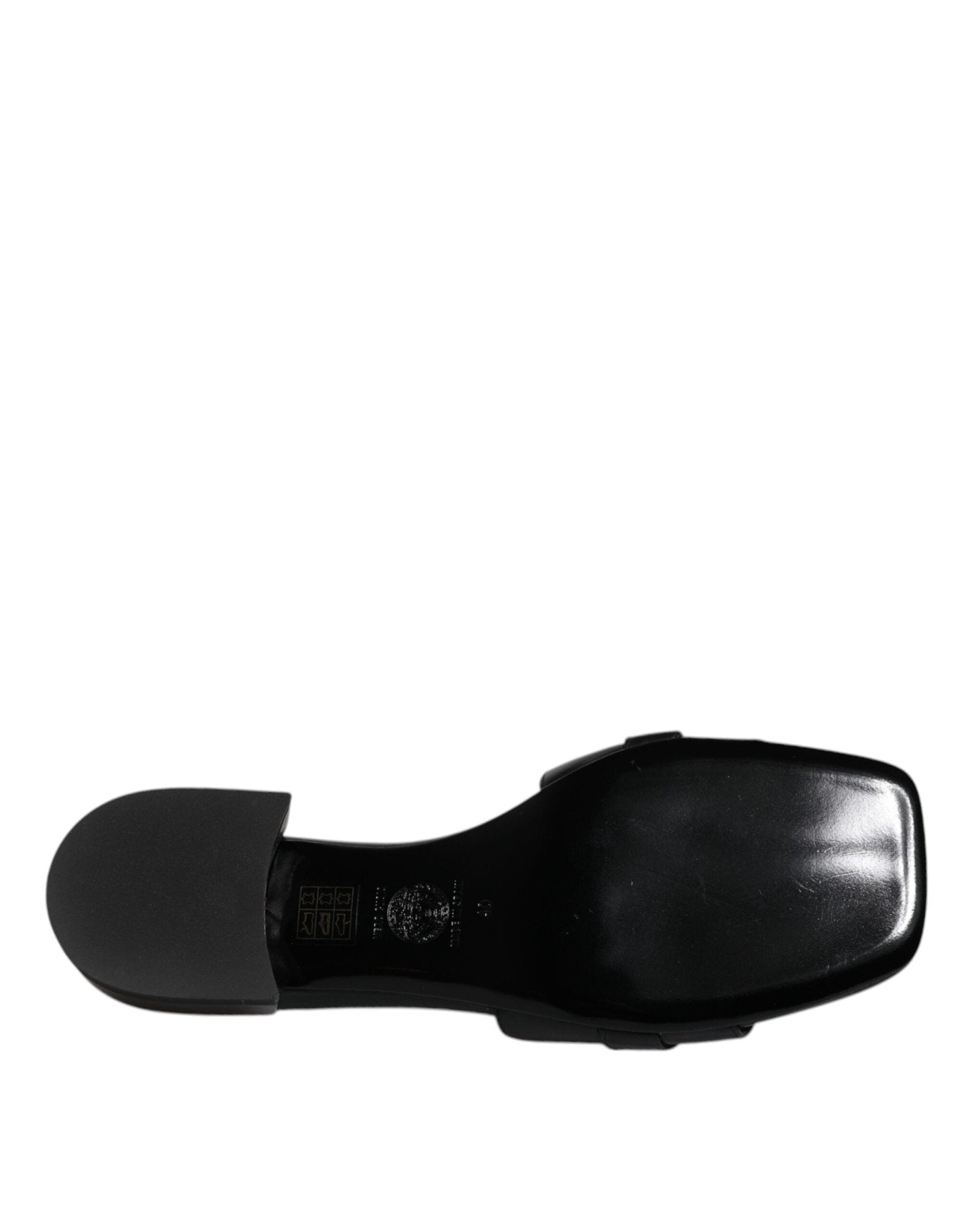 Versace Black Leather Logo Plaque Slip On Slides Flats Shoes - Sandy Store ByNet