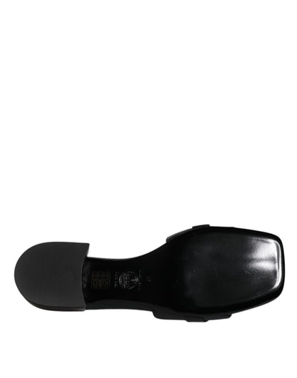 Versace Black Leather Logo Plaque Slip On Slides Flats Shoes - Sandy Store ByNet