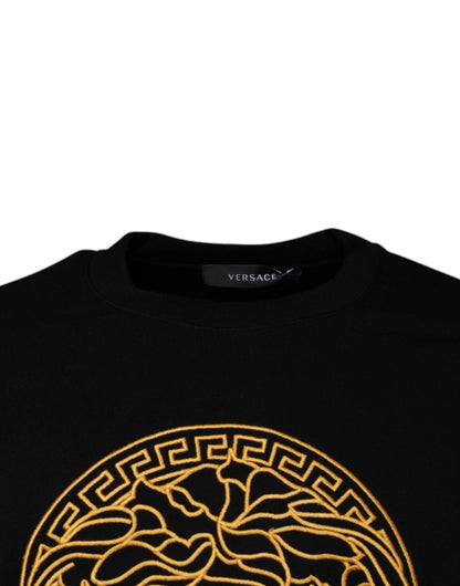 Versace Black Medusa Embroidery Crew Neck Pullover Sweater - Sandy Store ByNet
