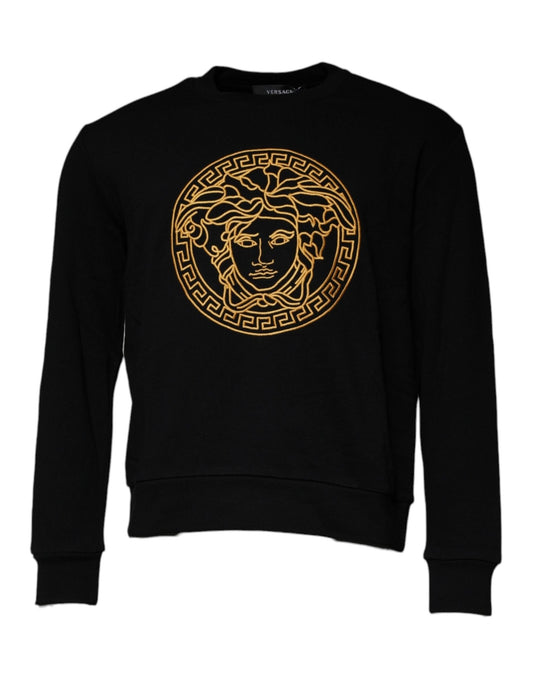 Versace Black Medusa Embroidery Crew Neck Pullover Sweater - Sandy Store ByNet