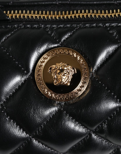 Versace Black Mini Quilted Lambskin Leather Crossbody Sling Bag - Sandy Store ByNet