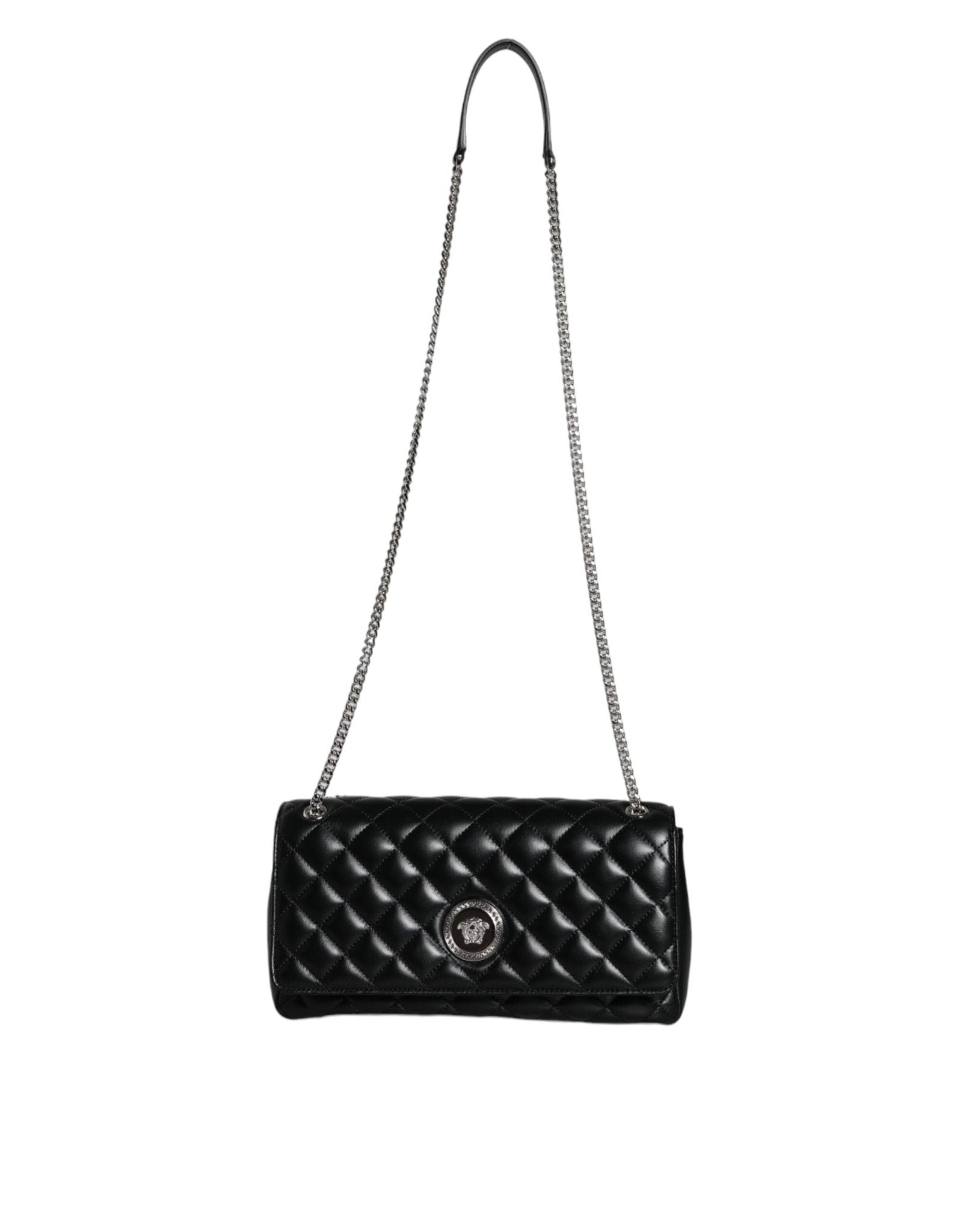 Versace Black Quilted Lambskin Leather Crossbody Shoulder Bag - Sandy Store ByNet