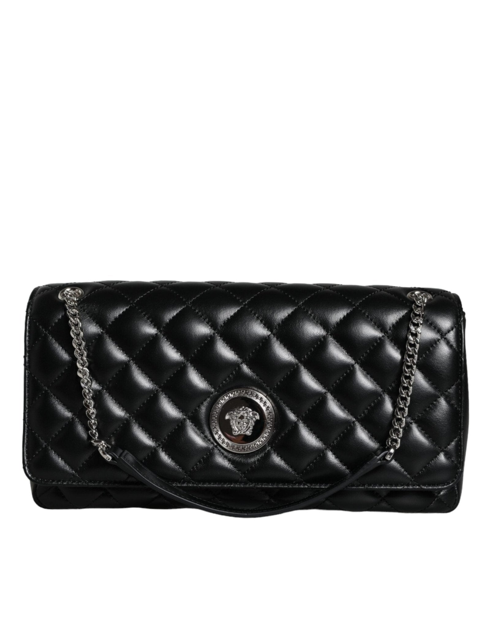 Versace Black Quilted Lambskin Leather Crossbody Shoulder Bag - Sandy Store ByNet