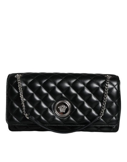 Versace Black Quilted Lambskin Leather Crossbody Shoulder Bag - Sandy Store ByNet