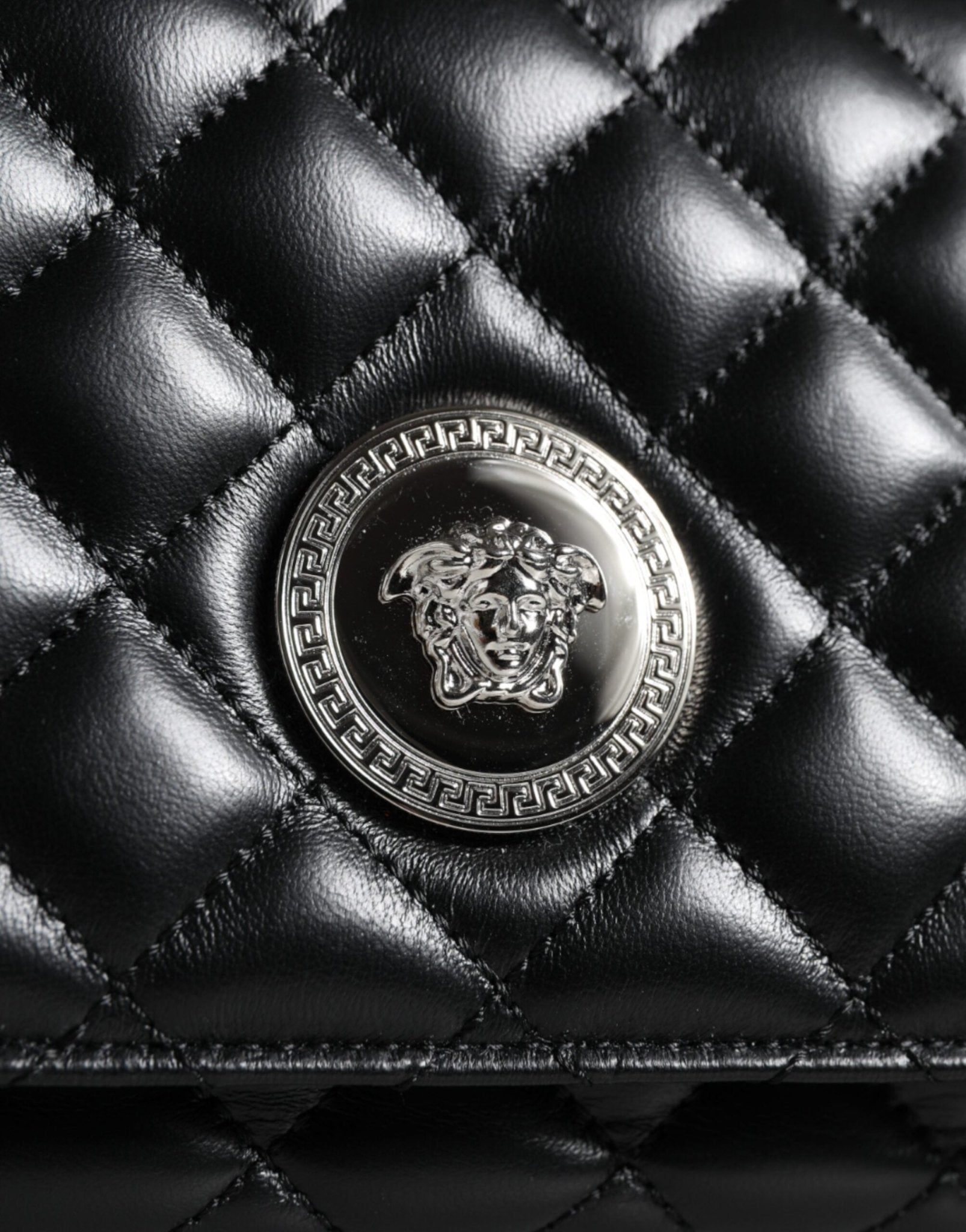 Versace Black Quilted Lambskin Leather Crossbody Shoulder Bag - Sandy Store ByNet