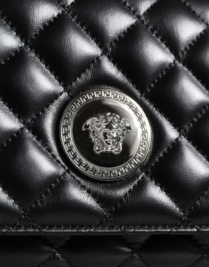 Versace Black Quilted Lambskin Leather Crossbody Shoulder Bag - Sandy Store ByNet