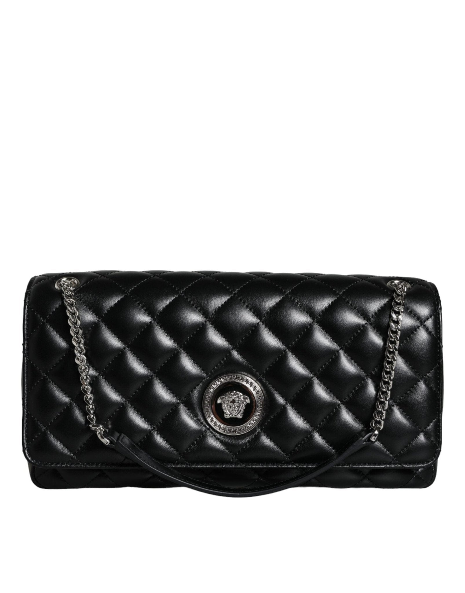 Versace Black Quilted Lambskin Leather Crossbody Shoulder Bag - Sandy Store ByNet