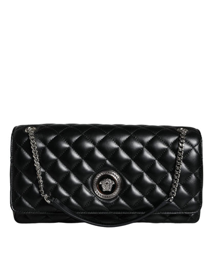 Versace Black Quilted Lambskin Leather Crossbody Shoulder Bag - Sandy Store ByNet