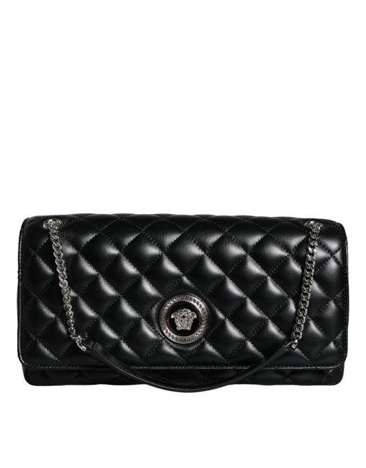 Versace Black Quilted Lambskin Leather Crossbody Shoulder Bag - Sandy Store ByNet