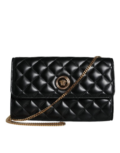 Versace Black Quilted Nappa Leather Crossbody Shoulder Bag - Sandy Store ByNet