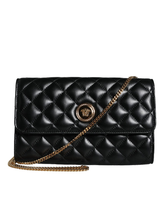 Versace Black Quilted Nappa Leather Crossbody Shoulder Bag - Sandy Store ByNet