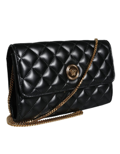 Versace Black Quilted Nappa Leather Crossbody Shoulder Bag - Sandy Store ByNet