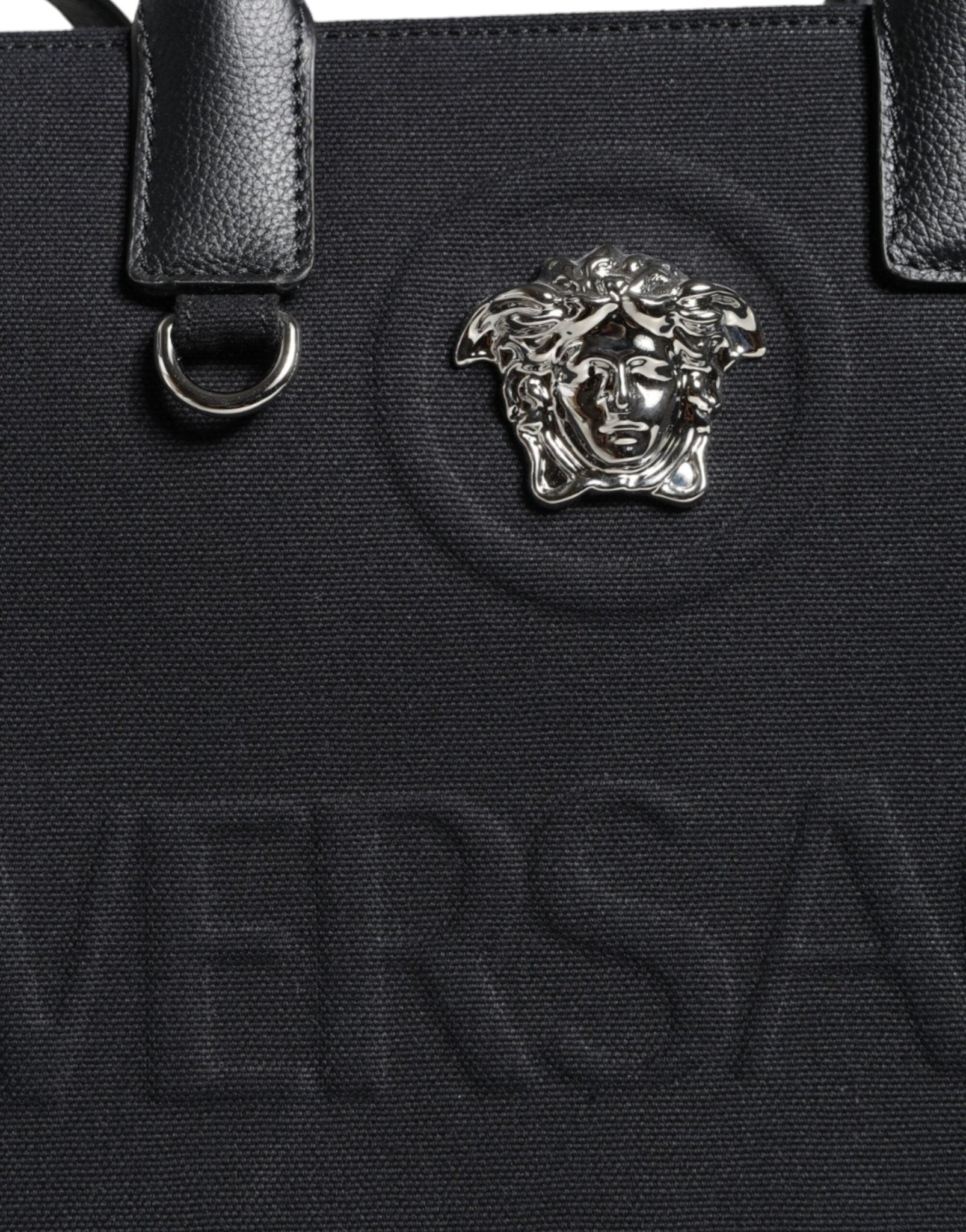 Versace Black Top Handle Canvas Leather Logo Crossbody Tote Bag - Sandy Store ByNet