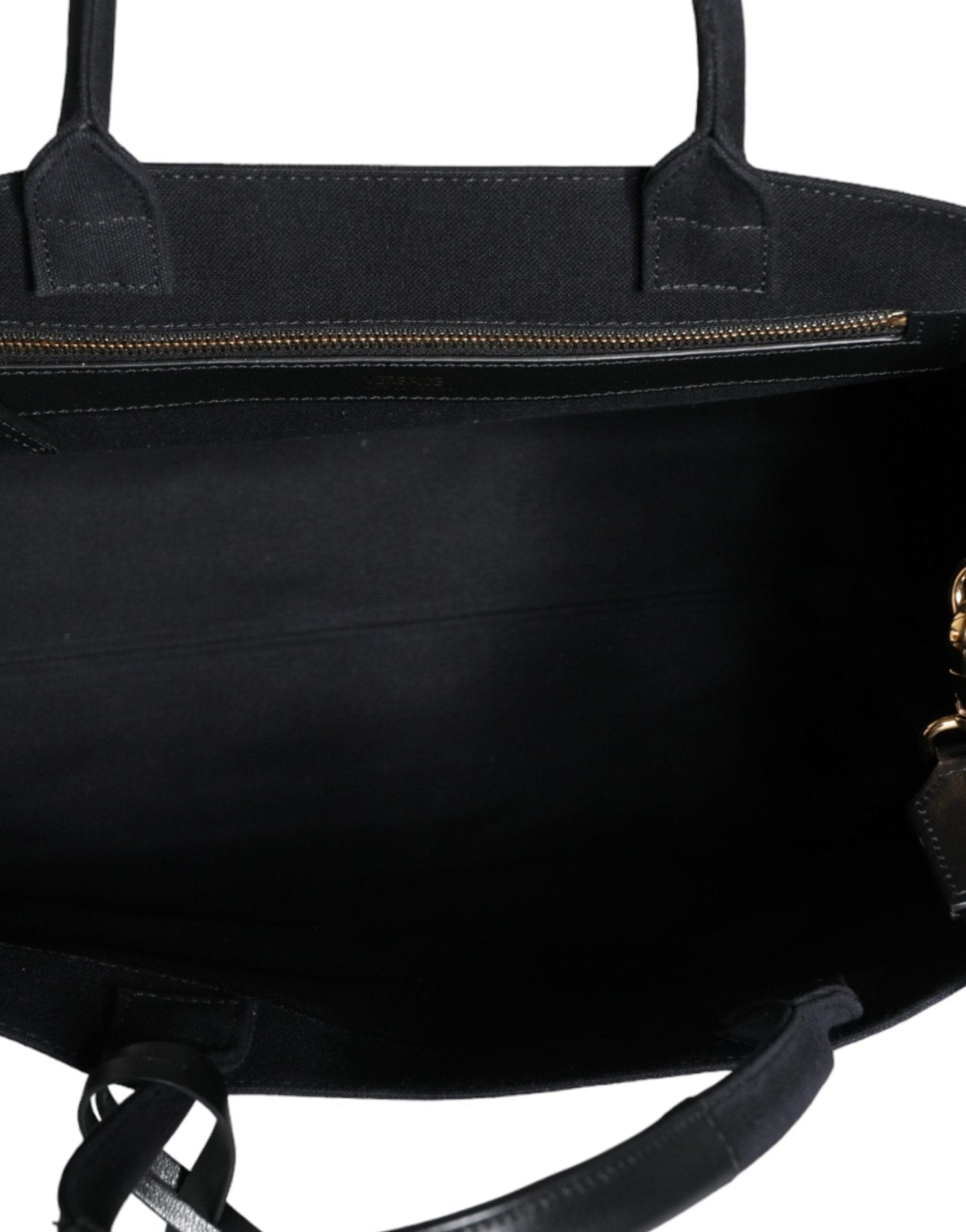 Versace Black Top Handle Canvas Leather Logo Crossbody Tote Bag - Sandy Store ByNet
