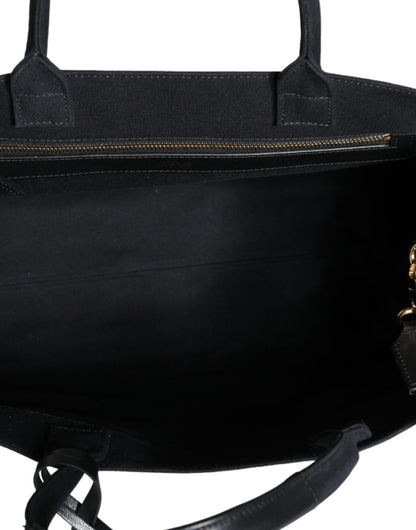 Versace Black Top Handle Canvas Leather Logo Crossbody Tote Bag - Sandy Store ByNet