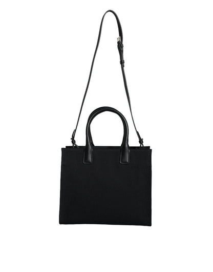 Versace Black Top Handle Canvas Leather Logo Crossbody Tote Bag - Sandy Store ByNet